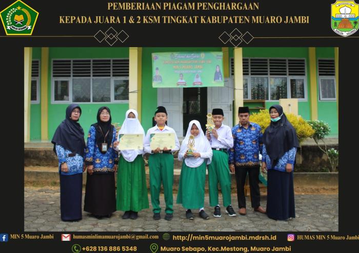 Pemberian Penghargaan Kepada Siswa Juara 1 dan 2 dalam Lomba KSM Tingkat Kab/Kota Muaro Jambi Reports Humas MIN 5 Muaro Jambi
